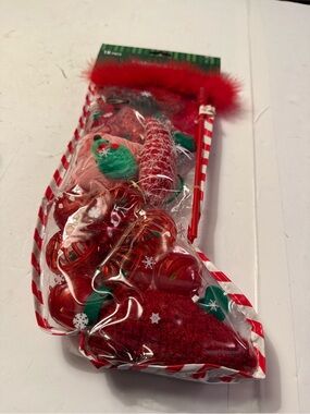Holiday Cat Stocking - Red Feather Trim